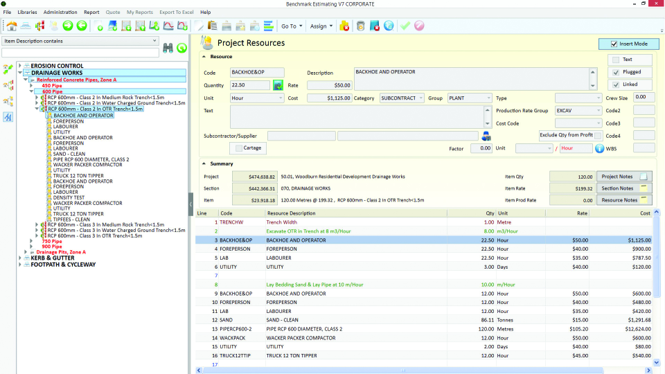 screenshot of Benchmark Estimating Software